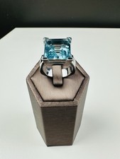 Aqua Marine Ring In Silver 925 , Big Natural Stone , Hallmarked