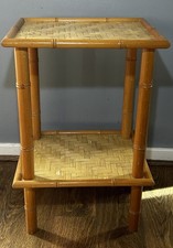 vintage French bamboo shelf Side Table Mid Century Bamboo Boho Chic