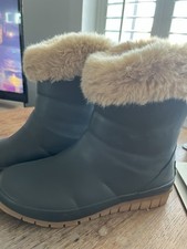 Joules Women's Navy Chilton Short Faux Fur Trim Wellington Boots UK 5. Used 