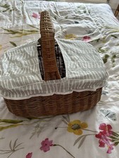 Retro Wicker Basket &  Striped Green Cover
