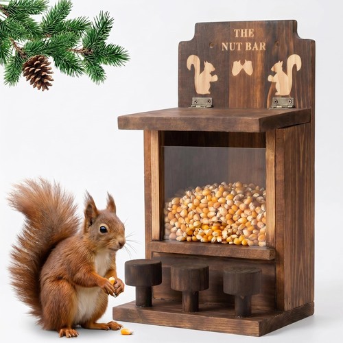 Wooden squirrel feeder - squirrel, feeder,