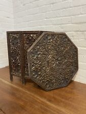 19thC Anglo Indian Carved Side Table Folding Coffee Antique Decorative Octagonal