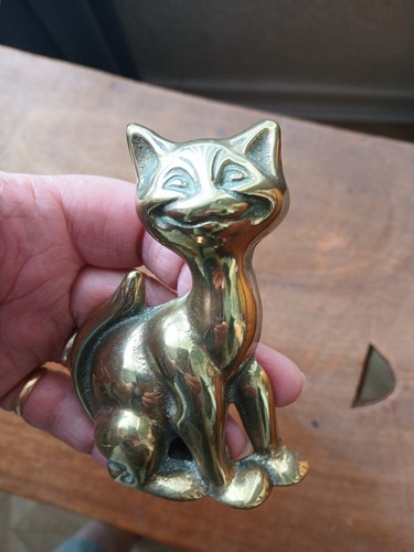 Vintage brass cat ornament - brass,