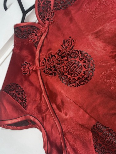 Vintage red brocade cheongsam - brocade,