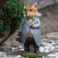 Gentleman Fox Resin Sculpture | Home Garden Hound Statue Outdoor Animal Ornament