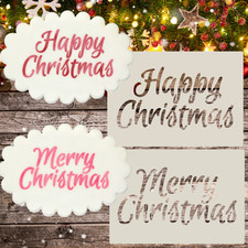 Merry/Happy Christmas Stencil Script Cake Decorating Baking Crafting Airbrushing