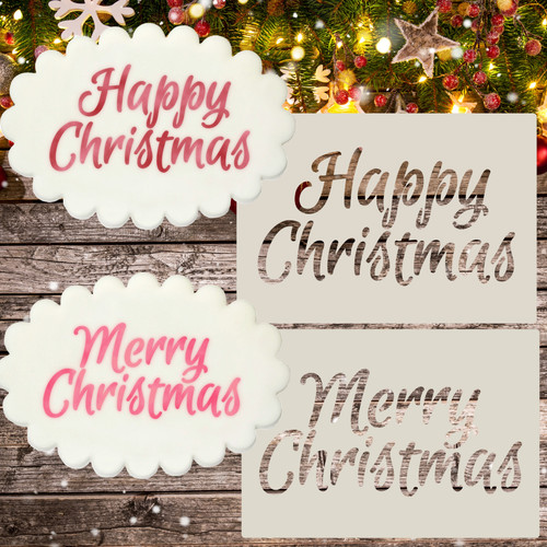 Merry happy christmas stencil - merry/happy,