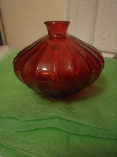 Red glass floor vase - vase.,