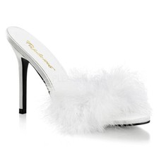 PLEASER WHITE MARABOU SLIP ON