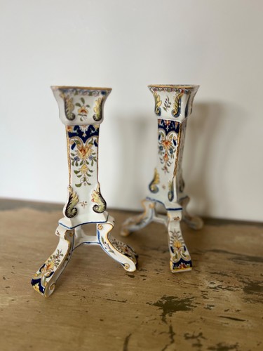 French rouen faience candle - faience,