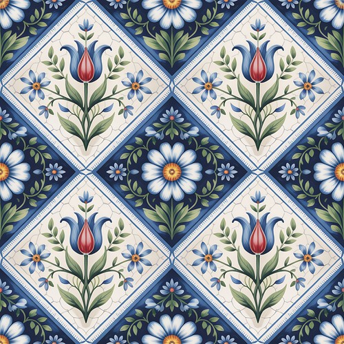 48x blue delft tile stickers - 48x,