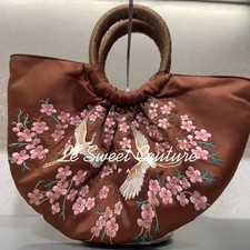 ZARA WOMAN SS25 EMBROIDERED FAN BAG WITH BIRDS AND FLOWERS BROWN 1445/203/700