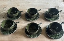 6 x Tams England Green Soup Bowls & Saucers Set