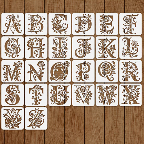 Floral alphabet stencils - 36,
