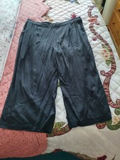 Women's Trousers Black  Cropped Viscose Wide Leg Size 20 Pockets
