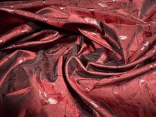 Taffeta Woven Dress Fabric, Per Metre - pressed leaf design - scarlet