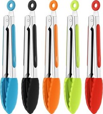 Silicone Kitchen Cooking Tongs Salad Serving BBQ Stainless Steel Handle Utensil