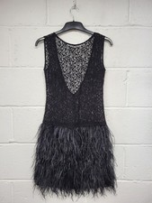 Zara Black Cocktail Dress Lace Top & Feather Skirt. Size XS. PD