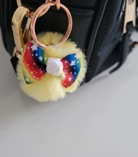 Fluffy Pompom Bow Keyring - Bag Accessory - Bag Charm - Keyring
