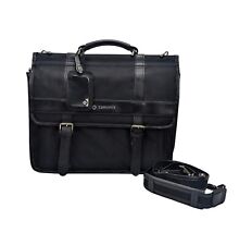 Samsonite Black Leather Mix Travel Laptop Briefcase Shoulder Messenger Bag