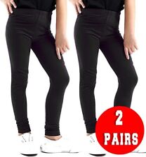 Girls Black Leggings 2 Pack Back To School PE Sport Full Length Cotton Ages 5-15