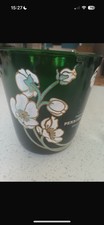 Perrier-Jouet Champagne Ice Bucket Green Glass Enamel Flowers Epernay France