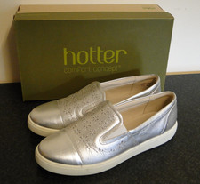 Hotter 'PURE' Silver Leather Slip on Shoes Size UK 6.5 EXF Extra Wide Fit Boxed