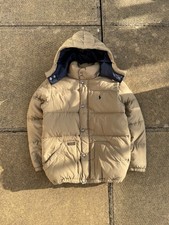 Polo Ralph Lauren Puffer Jacket XS Women / Kids 10-12 Beige Hooded Down Coat