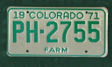 COLORADO - nice old retro 1970s Farm AMERICAN LICENSE NUMBER PLATE #COfarm