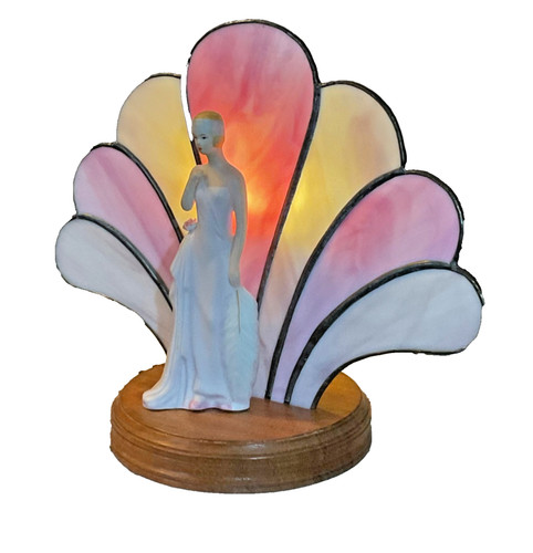 Art deco lady fan - art, lamp