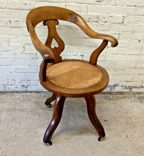 Antique Walnut & Cane Library Chair Office Swivel Chair Armchair (Can Deliver)