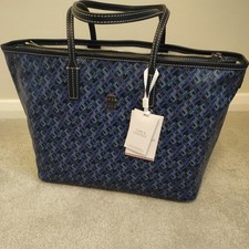 Tommy Hilfiger Monoplay 🌌 Space Blue Monogram Leather Tote Bag BNWT 