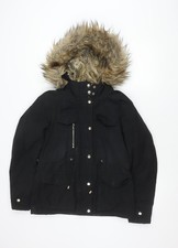 Topshop Women's Black Hooded Parka Jacket Size 10