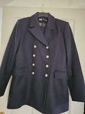  Smart Zara Black Monteco Military Wool Jacket Coat Large Uk14 