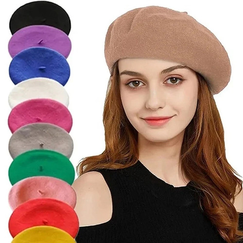 Plain beret hat wool - plain, autumn