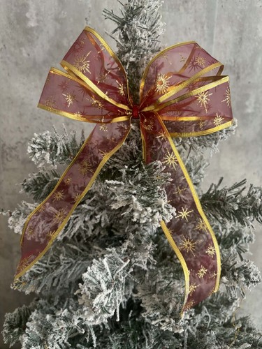 Burgundy gold christmas bow - gold,