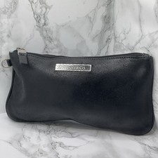 Tiffany & Co Black Leather Cosmetic Case Makeup Toiletry Pouch Bag,  23x12cm