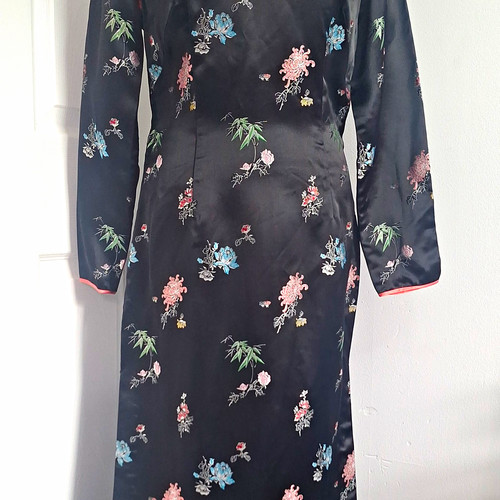Black satin floral - black,