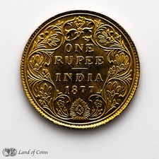 INDIA: 1 x 1 Indian Rupee Gold Plated 1877 Silver 0.917 Coin