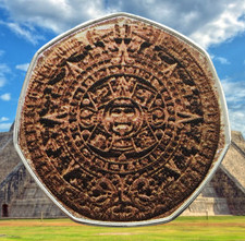 MAYAN AZTEC CALENDAR Commemorative Coin ( Silver Plated ) Inca Sun Stone, Mexico