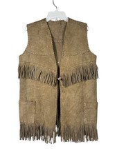 Vintage 70s fringed cowboy waistcoat suede leather beige small 8/10