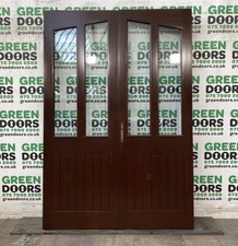 DOUBLE FRONT FRENCH DOORS HARDWOOD TIMBER WOODEN WOOD HALF PANEL BARN USED