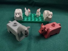 6 Vintage LEGO DUPLO Farm Animals Sheep Cow Horse Chickens + FREE Base Plate 4x8