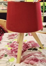 Burgundy Large Wooden Tripod Table Lamp