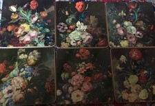 6 Vintage Floral PlacematsStill Life Boxed Set Felt Backed Boxed