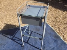 SINGLE DRAW MEDICAL TROLLEY WITH GLASS SHELVES.