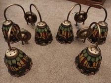 Tiffany style glass/lead Endon wall sconces, 2 double, 2 single