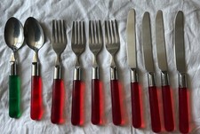 10 Pieces Vintage IKEA Cutlery Like Bubblor without bubbles 9 Red 1 Green Handle