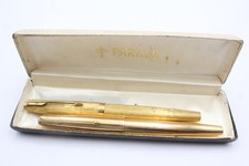 Vintage Parker 61 Fountain Pens Writing 14ct Gold Nibs Gold Plated Casing x2