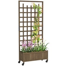Outsunny Wooden Trellis Planter, Raised Garden Bed with Wheels, Brown